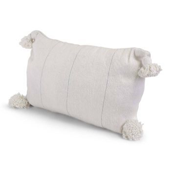 Moroccan Pom-Pom Cushion White with Silver