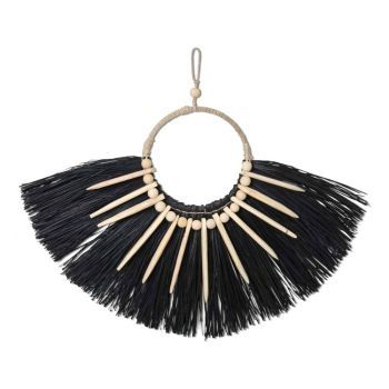 Wall Hanger Raffia Fan Black Seagrass