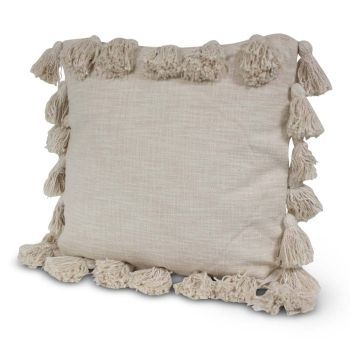 Cushion with Tassels Handwoven Ivory White