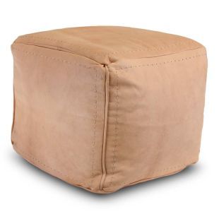 Moroccan Pouf Leather Light Natural Square